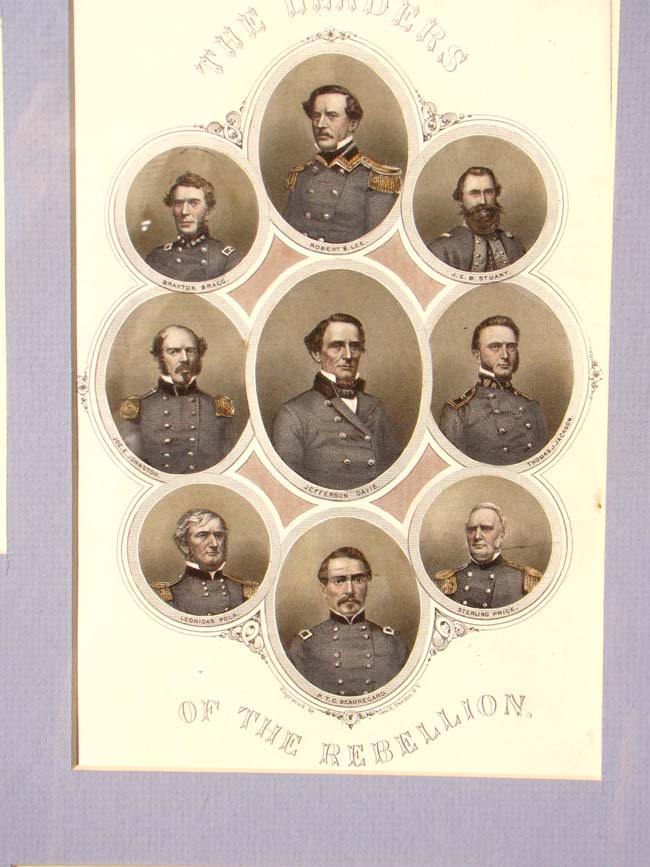 A grouping of Civil War period engravings depicting "The Leaders of the Rebellion" and various Civil War battle scenes. — image 2